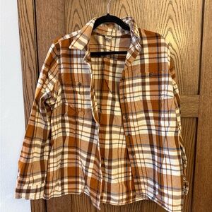 Duluth Trading Co Plaid Shirt Jacket in Rust, Cream and Blue